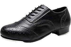 ZHENSI Chaussures De Claquettes Hommes Chaussures De Danse De Salon À Talons Bas Brogue Chaussures À Lacets Respirantes