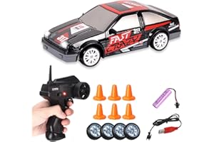 Siereolly RC Drift Car 1:24 Coche teledirigido 2,4 GHz Coche de juguete 15 km/h 4WD Coche de carreras teledirigido con faros de trabajo, regalo para adultos y niños