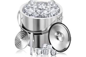 JINFANSHURICH Cubitera de acero inoxidable de 3 litros con tapa hermética, colador y pinzas para hielo, cubitera de doble pared, ideal para enfriar cerveza, champán, vino y frutas