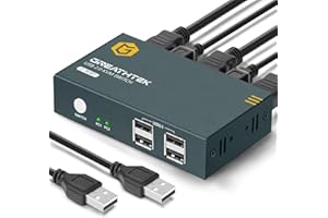 GREATHTEK KVM HDMI Switch USB 2 Puertos 4K, USB2.0, 4K@30Hz Conmutador KVM 2 PC 1 Monitor, Ultra HD