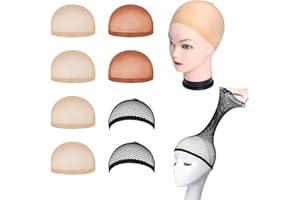 DEEDPF 8 sztuk czepków na perukę, unisex, czepki do makijażu, 4 sztuki kolorowych nylonowych elastycznych nakładek do włosów + 2 sztuki brązowych nylonowych nakładek do włosów i 2 czarne siatki na peruki, pończochy do peruki.