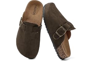 Lädertofflor för barn, pojkar, flickor, stängda tofflor med justerbart spänne, platta och bekväma, halkfria, clogsandaler med