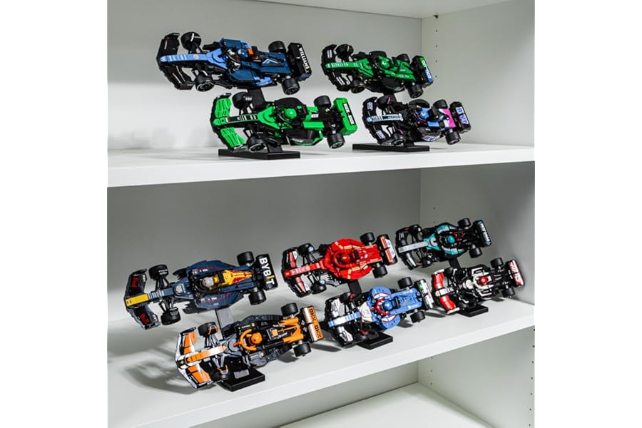 Brickify Speed Champions F1 Display Stands (5-Pack) – Compatible with LEGO Formula 1 Sets 76906 to 76919 – Holds 10 Cars – Vertical Display Risers for Racing Car Collection