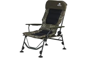 CampFeuer Chaise Longue pour pêche à la Carpe Camouflage Vert Olive |Chaise de pêche Longue à Hauteur réglable avec Coussins | Chaise Pliable, Confortable, rembourré pour pêche à la Carpe