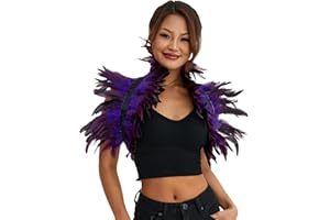 ESSECMBS Womens Realistic Feather Cape Costume Gothic Lacing Shawl Shrug Collar Feather Cloak for Halloween Cosplay Christmas Party