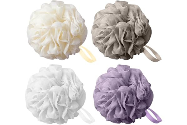 Flintronic 4 Pièces Éponge de Bain, 50g Fleur de Douche Recyclées, Maille Moussante Fleur de Douche Lavable, Fleur de Bain Loofah Unisex, pour Exfolier La Peau Nettoyer La Peau Apaisante