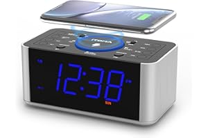 iTOMA Radio de Despertador con Carga inalámbrica 5w, Snooze, Bluetooth, Despertador Doble, Pantalla LED de 1,4 Pulgadas, dimmer, Reloj de Carga USB en la cabecera de la Cama 206