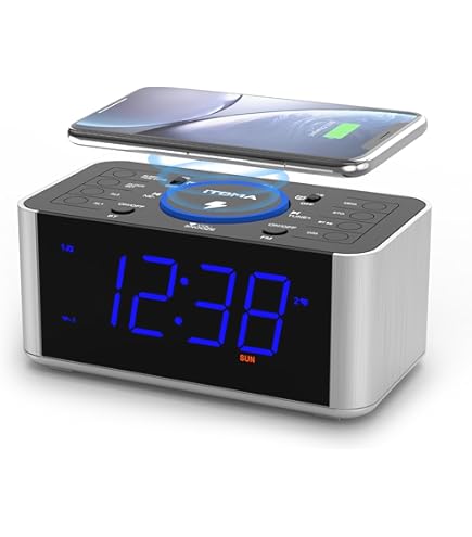 Dual Alarm Clock with FM Radio, USB Charging, 1.8'' LED Display, Night Light, Snooze, Dimmer Control, Bluetooth Speaker, Temperature and Humidity Display iTOMA CKS508