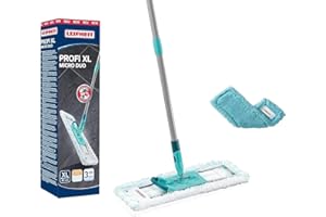 Leifheit Mopa Profi XL micro dúo con palo de acero y funda de recambio static plus para suelos delicados, mopa flexible con articulación giratoria, mopa fregona para superficies grandes