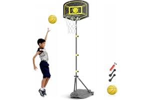 GILIKOKO Canasta Baloncesto para Niños Canastas Baloncesto Infantiles Exterior Juego Portátil de Soporte de Baloncesto Ajustable en Altura 110-190cm