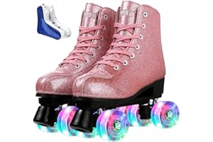 XUDREZ Roller Skates for Women Men Shiny PU Leather High-top Roller Skate Shoes for Beginner Classic Double-Row Roller Skates, Indoor Outdoor Roller Skates