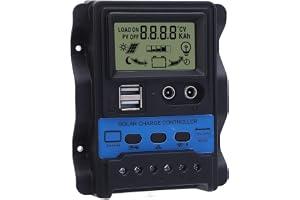 FTVOGUE PWM Solar Charge Controller, 12V 24V Justerbar Parameter Solar Regulator med LCD-skärm för Off Grid Power Systems (100A)