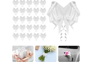 MENGQILE 60 Pezzi Coccarde Fiocco Matrimonio, Fiocco Autotirante Bianco, Coccarde Autotiranti, Fiocchi Regalo Grandi per Battesimo, Specchietto Auto, Anniversari