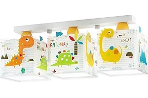 Dalber Lámpara infantil Plafón de techo 3 Luces Dinos Dinosaurios Multicolor Animales, 73453, E27