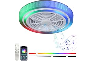 CANEOE RGB Ceiling Fans with Lights and Remote, 50cm Low Profile Ceiling Fans with Lamps, Bluetooth Speaker, 6 Speeds Enclosed Blades Ceiling Fan with Light for Bedroom, Living Room