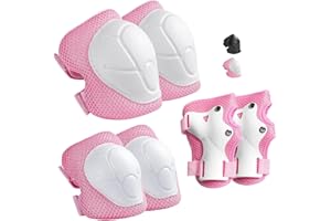 HHBDY Protection Roller Enfant Rose 6 Pièces avec Genouillères, Coudières et Protège-Poignets, Genouillère Enfant Fille Conçu Genouillère Sport Adolescents Adapté au Patinage en Plein Air et au Cyclisme