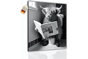 DARO Design - Bilder Deko Gäste WC Wandbild Badezimmer Bad Toilette Kunstdruck Bild auf 6mm HDF 30x40 cm Hochlandrind Wanddeko - lustige Wandbilder Leinwand Poster Kuh Aesthetic Room Decor