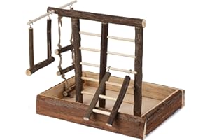 Petlicity Natural Wooden Bird Leisure Play ground Gym With Ladder, Swing and Perch Areas