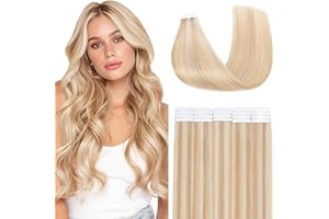 Benehair Extension Capelli Veri Biadesivo 20 Fasce Extension Biadesive Capelli Veri Umani 100% Remy Human Hair Extension Adesive 50cm, Biondo Chiaro e Sbiancante