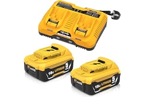 TOPBATT 2 x 5000mAh replacement batteries for Dewalt 18V+ 1 x replacement batteries for Dewalt 14.4V-20V dual charger DCB102