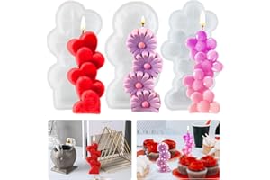 TUXUZAL Lot de 3 moules à bougie en silicone forme de cœur 3D - Moule en silicone