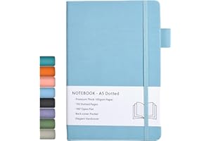 BEINUSHOR Dotted Journal, A5 Carnet Pointillé avec Papier épais de 100 gsm, Couverture Rigide, Poche Intérieure, Bande élastique, Couverture en Similicuir, 192 Pages, 14,5 x 21,3 cm (Bleu)