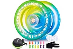 ShungRu Yoyo K1 Crystal Blue Yellow, Responsive Yo yo for Kids Beginners, Trick Yo-yo Plastics, Replacement 12 Yoyo Strings + YoYo Glove + Yo-Yo Case Bag + 2 Hubstacks