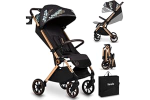 LIONELO Cloe Passeggino leggero e pieghevole per bambini da 0 fino a 22kg Schienale regolabile Posizione nanna Impermeabile, Cinture a 5 punti, Ruote XXL, Zanzariera, Portabicchieri (Momenti d'oro)