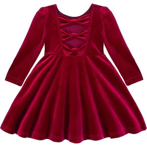 FYMNSI Vestito In Velluto Per Bambina: Abito Da Principessa Con Fiocco, Maniche Lunghe, Per Natale E Feste, Taglie 9-12 Mesi A 3-4 Anni