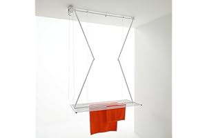 foxydry Mini Tendedero de Techo, Tendedero de Techo Vertical Abatible en Aluminio y Acero, Blanco 128x54x25 cm