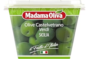 MADAMA OLIVA, Olive Castelvetrano Dolci Verdi, Sapore Unico e Fruttato, Snack Ideali per Antipasti a Base di Formaggi e Salumi, Insalate Verdi, 100% Made in Italy, 250 gr