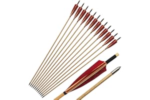 e5e10 12Pcs Archery Wooden Target Arrows Traditional Handmade Turkeys Feather Red Fletching Wood Shaft for Archery Recurve Bow Longbow Hunting Under 60lb