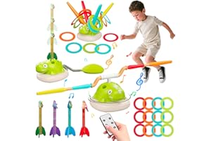 ALIEX 3 in 1 Giochi da Esterno per Bambini 3 4 5 6 7 8 9 Anni – Salta con Musica, Razzo Spaziale Giocattolo e Gioco Lancio Anelli – Giochi da Interno ed Esterno per Coordinazione e Abilità Motoria