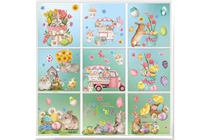 LGZIN 9 Hojas Pegatinas de Pascua Ventanas, Pascua Pegatinas Decoración, Huevo de Pascua Conejito Pegatinas, Pascua Decoracion Vinilos para Ventanas, Etiqueta de La Ventana de Pascua para Decoración