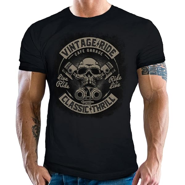 Gasoline Bandit Maglietta Biker Uomo 'V-Twin Skull' – Design Originale Per Motociclisti, Taglio Sportivo - 3