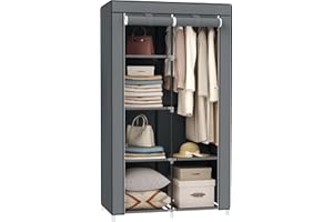 SONGMICS Kleiderschrank, Stoffschrank, 6 Ablagen, Verschiedene Aufbaumöglichkeiten, 88 x 45 x 168 cm, für Schlafzimmer, Ankleidezimmer, grau RYG84G