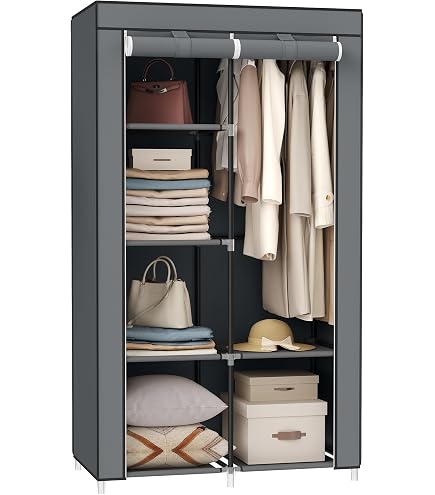 SONGMICS Kleiderschrank Faltbar + Garderobe – 175x150x45 Cm, Schwarz & 182 Cm Höhe, Weiß – Set Für Extra Stauraum
