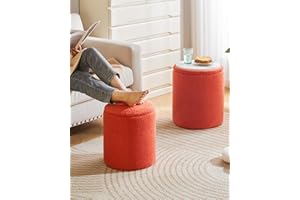 IBUYKE Vanity Sgabello per Trucco, Set di 2 Ottoni rotondi con Stoccaggio, Tavolino moderno imbottito sedile, Sgabello multiuso poggiapiedi per Soggiorno, Pelle di particelle Arancione WBD015J