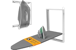 Xabitat Deska do prasowania montowana na ścianie z uchwytem na żelazko, kompaktowa, składana, do małych przestrzeni, oszczędzająca miejsce z pokrowcem z bawełny, biało-szara, 92 x 31 cm