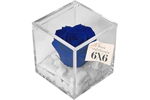 PREMIUM-ROSE.COM PREMIUM ROSE - Cubo Rosa Stabilizzata Blu 6 cm con Marmo di Carrara - Rosa Eterna Stabilizzata Made in Italy - Idea per Bomboniere, Lauree e Battesimi - Blu 1061