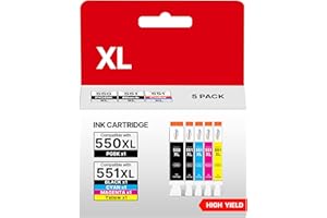 RUDGUZ 550 551 XL Multipack für Canon Druckerpatronen 551 550 XL für Canon MX925 Druckerpatronen MX725 IP7250 IX6850 MG5650 MG5450 MG5550 MG6450 MG6650 551XL (CLI-551 PGI 550, 5er-Pack)