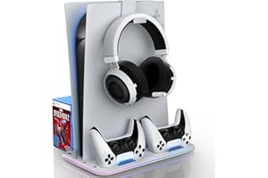 Sounce Glacier Pad RGB PS5 Cooling Stand with Dual Controller Charging Station Vertical Stand with 5200RPM Cooling Fan, RGB Lights Compatible with PS5 Disc/Pro/Digital/Slim Consoles (White)