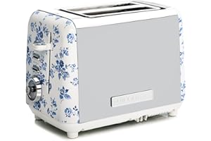 VQ Laura Ashley Grille-Pains 2 Tranches avec Modes de Chauffage, Décongélation et Réchauffage Réglables - Inox Grille Pain Vintage avec un Support de Réchauffage Pour Croissants - China Rose