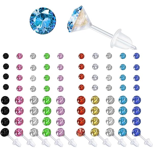 Adramata 12 Paia Orecchini In Plastica Per Pelle Sensibile – Trasparenti, A Bottone, Con Cristallo, Per Piercing E Sport - 5