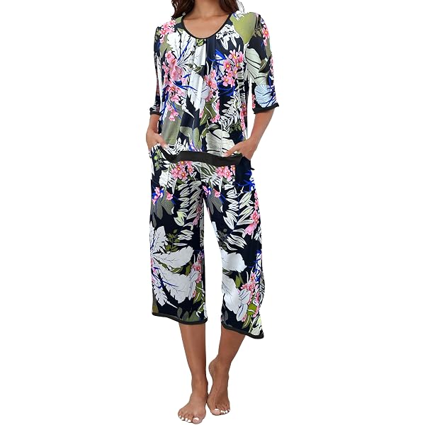Pyjama Femme Natori Sonomi - Ensemble Lot De 2, Col Mandarin, Infroissable - Longueur 55.9 Cm