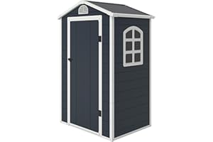 ‎OUTSUNNY Outsunny Gerätehaus Kunststoff 1,9m² 134x104x204cm Geräteschuppen mit Satteldach Tür wetterfest Gartenhaus Outdoor Garten Schuppen Schrank für Hinterhof Außenbereich Dunkelgrau
