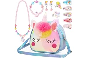 VGMANNTA Set Gioielli Unicorno per Bambina - Borsetta, Bracciale, Orecchini, Anelli, Collana, Accessori per Capelli - Regalo 4-8 Anni