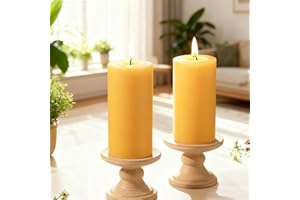 UGBEM 2 Pack Beeswax Pillar Candles, Each 35 Hours Long Burning Pure Natural Beeswax Candles for Home,Perfect for Relaxation and Ambiance-4.5cm W x10cm H