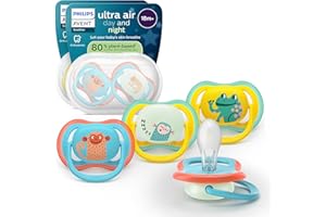 Philips Avent Sucettes ultra air Day & Night - Orthodontiques, pour bébés de 18 mois et plus, version phosphorescente, téterelle symétrique ultra-ferme, sans BPA, lot de 4, SCF349/56