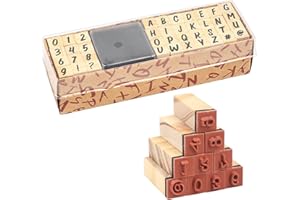 WUGONGSHAN Buchstaben Stempel Kit, 40 Stk Alphabet Zahlen Holzstempel, Klein Zahlen Alphabet Symbole Stempelset mit Stempelkissen, für DIY Grußkarten, Scrapbooking, Handwerk, Kartenherstellung